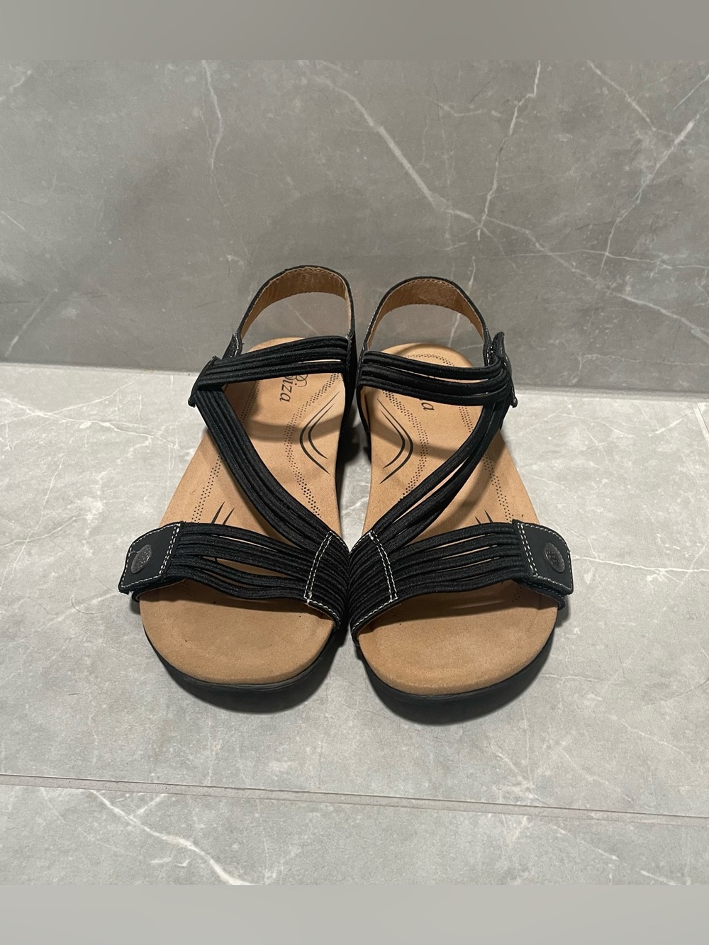 Biza Women's Luna Black Strappy Leather Sandals Hook & Loop 9/40